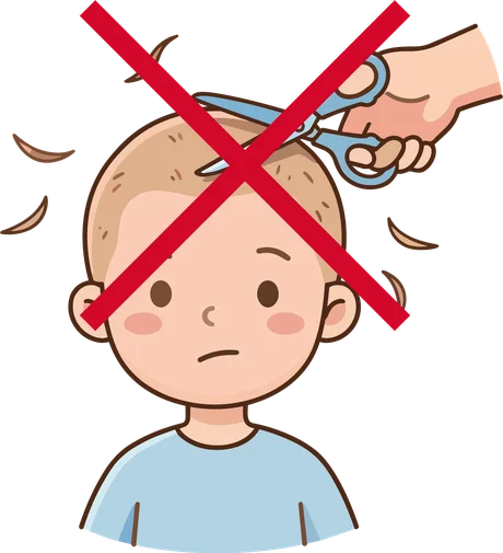 Illustrazione che sconsiglia di tagliare i capelli per eliminare i pidocchi